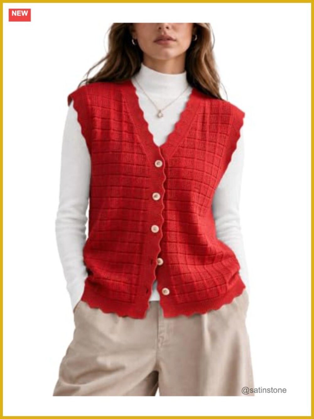 Waffle Knit Sweater Vest V-Neck Sleeveless Tank Top Layering